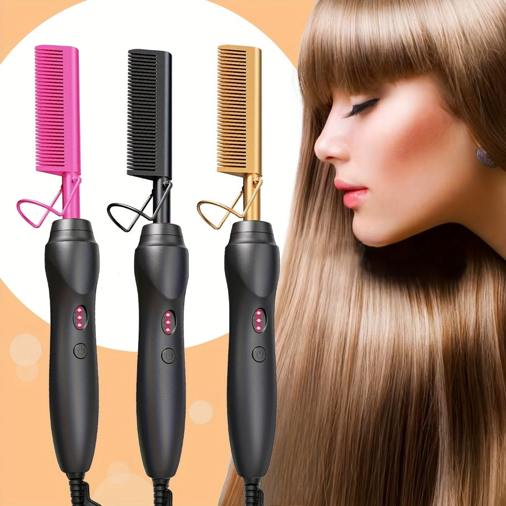 Hot Comb Hair Straightener, Electric Comb, Portable Travel Anti-Burn Beard Straightener Press Comb Ceramic Curler Flat Curler