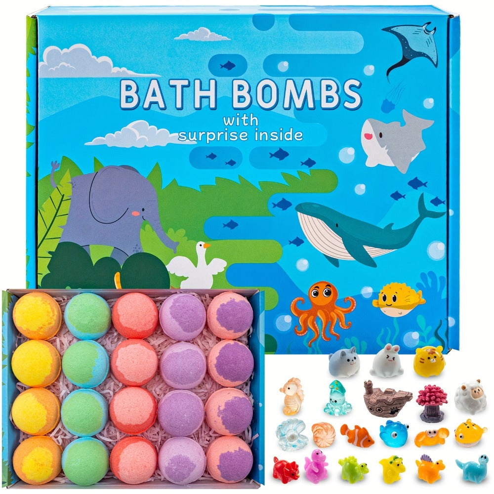 20pcs Bath Bombs with Surprise Inside - Colorful Animal & Ocean Theme, Lavender Scent, Educational Toys for Bath Time, Birthday & Easter Gifts for, Bath Toys, Playful Design, Durable Packaging