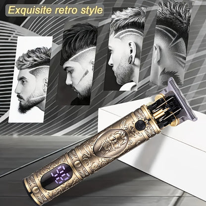 T-Blade Hair Clipper for Men Retro Wireless Electric Trimmer Set with LED Display USB Charging Multiple Accessories - T9 T10 Models Vintage Design Grooming Kit Holiday Gift