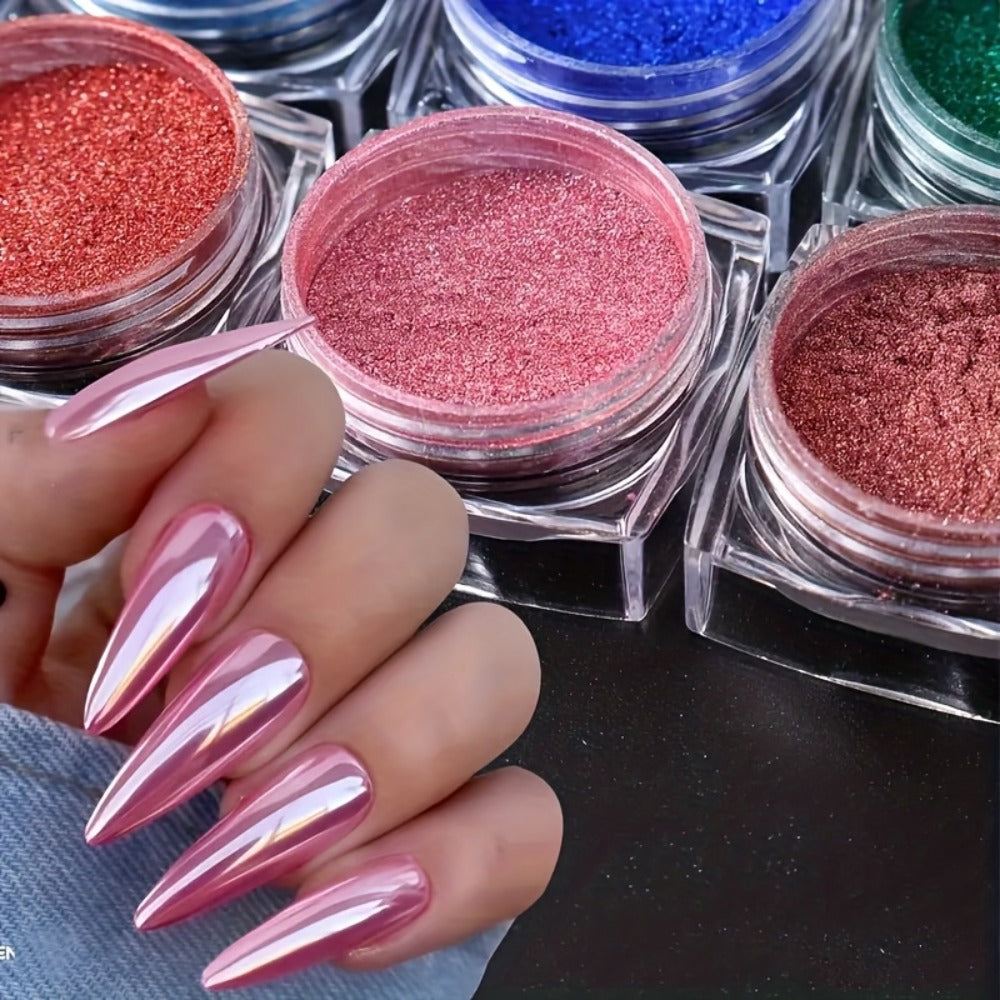 36pcs Chrome Nail Powder, Metallic Chrome Nail Powder Set, Metallic Mirror Nail Powder Set, Nail Art Glitter Decoration Metallic Mirror Effect Holographic Powder 1G/Jar Pearl for Resin Craft And Nail Art Manicure Additions