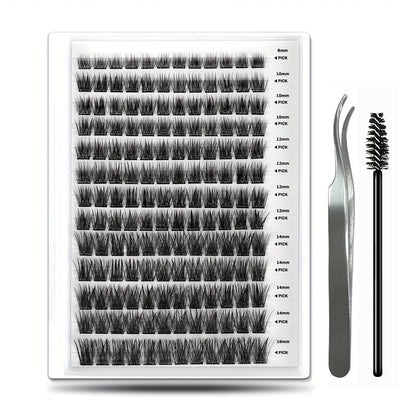 Pre-Glued Eyelash Clusters 156 Pcs — Invisible 2-Strip Tape Self Adhesive Lashes, No Glue Needed No Sticky Residue, Volume Mixed Longer-Lasting DIY Cluster Lash Extensions for Women