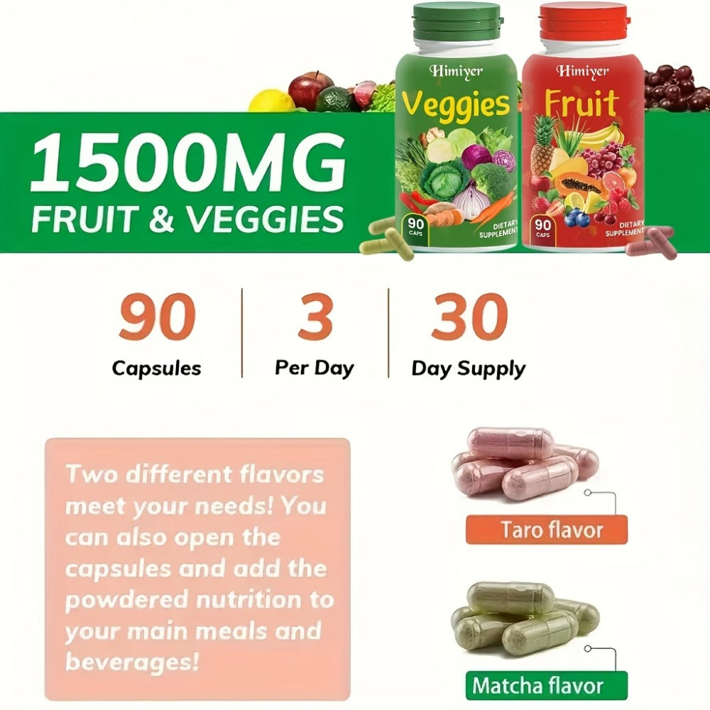 (1/3 Sets), Natural Balance of Fruits And Vegetables - Complete Food Supplements, Containing Superfood Fruits And Vegetables Suitable for Women, Men And Teenagers - 90 Fruit Capsules 90 Vegetable Capsules - 1 Set/3 Sets
