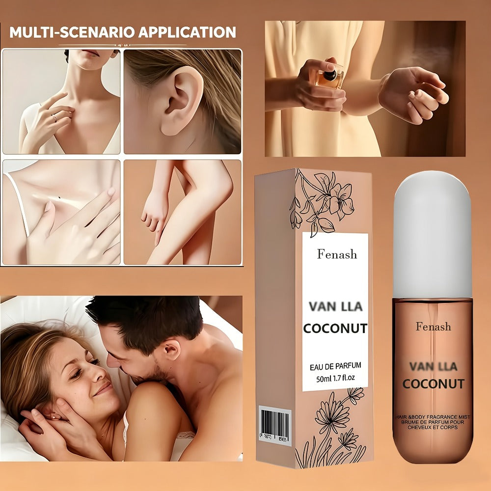 Vanilla Coconut Body Spray & Hair Mist — Long-Lasting Gourmand Floral Fragrance with Vitamin E & Moroccan Argan Oil, Skin-Safe for All Types