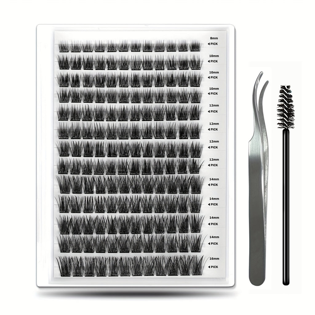 Self Adhesive Eyelashes, 156pcs Self Adhesive Eyelash Clusters, No Glue Needed, Invisible 2-Strip Tape - Longer Lasting, No Sticky Residue Pre Glued Eyelashes (Volume-Mixed)