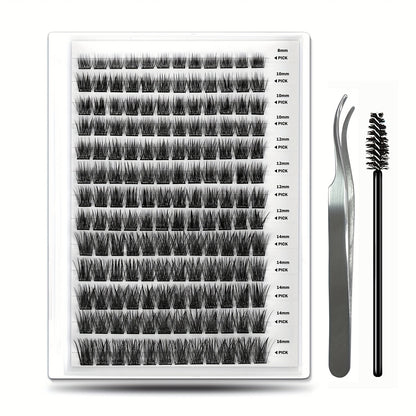 Pre-Glued Eyelash Clusters 156 Pcs — Invisible 2-Strip Tape Self Adhesive Lashes, No Glue Needed No Sticky Residue, Volume Mixed Longer-Lasting DIY Cluster Lash Extensions for Women