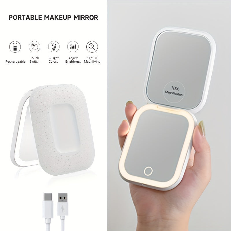 10X Travel Compact Mirror LED Magnifying Mirror With 1X/10X Magnification Small Hand Pocket Mirror, Dimmable Double Sided USB Rechargeable Touch Screen, Portable Tabletop Cosmetic, Small Lighted Mirror, Mothers Day Decorations