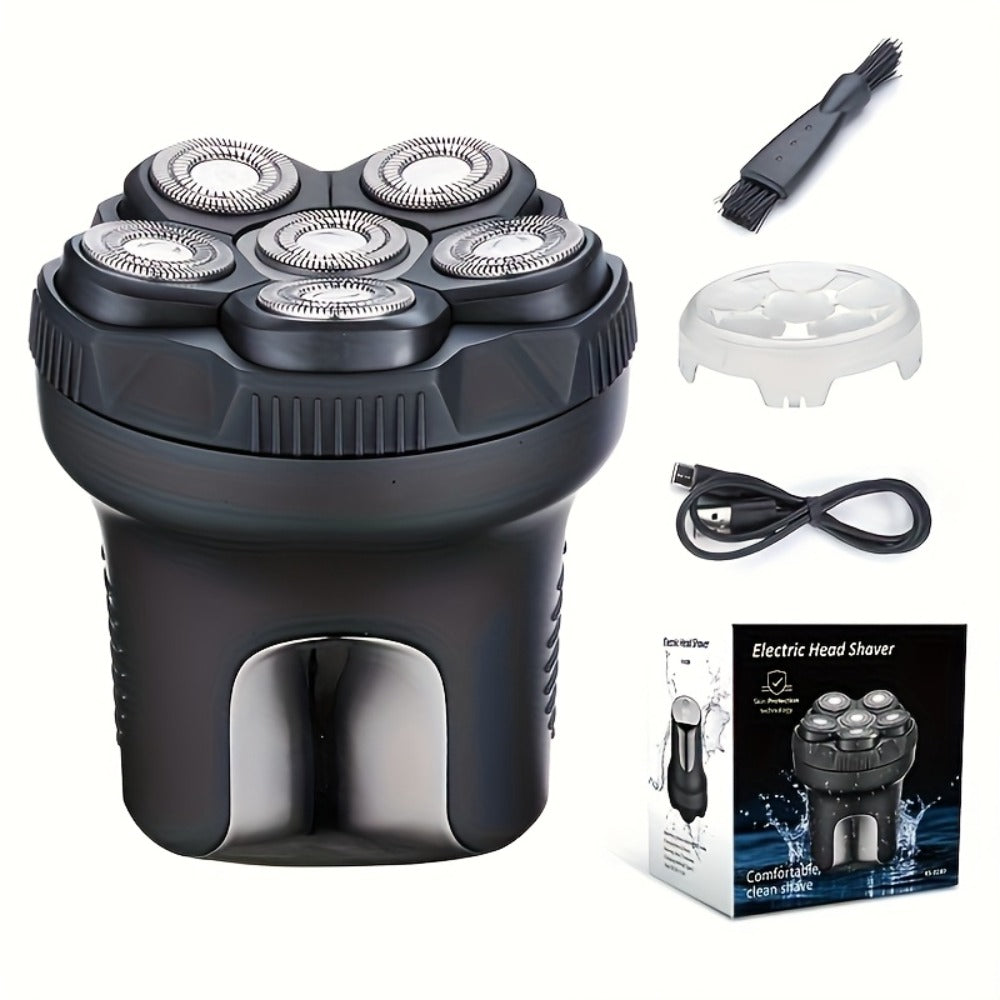 Magnetic 6D Rotary Shaver | Rechargeable Clipper for Bald Heads, Facial Beard Trimmer, IPX7 Waterproof, Quiet Motor, Magnetic Blade Hair Clipper Set | Ideal Gift for Boyfriend, Father's Day Gift