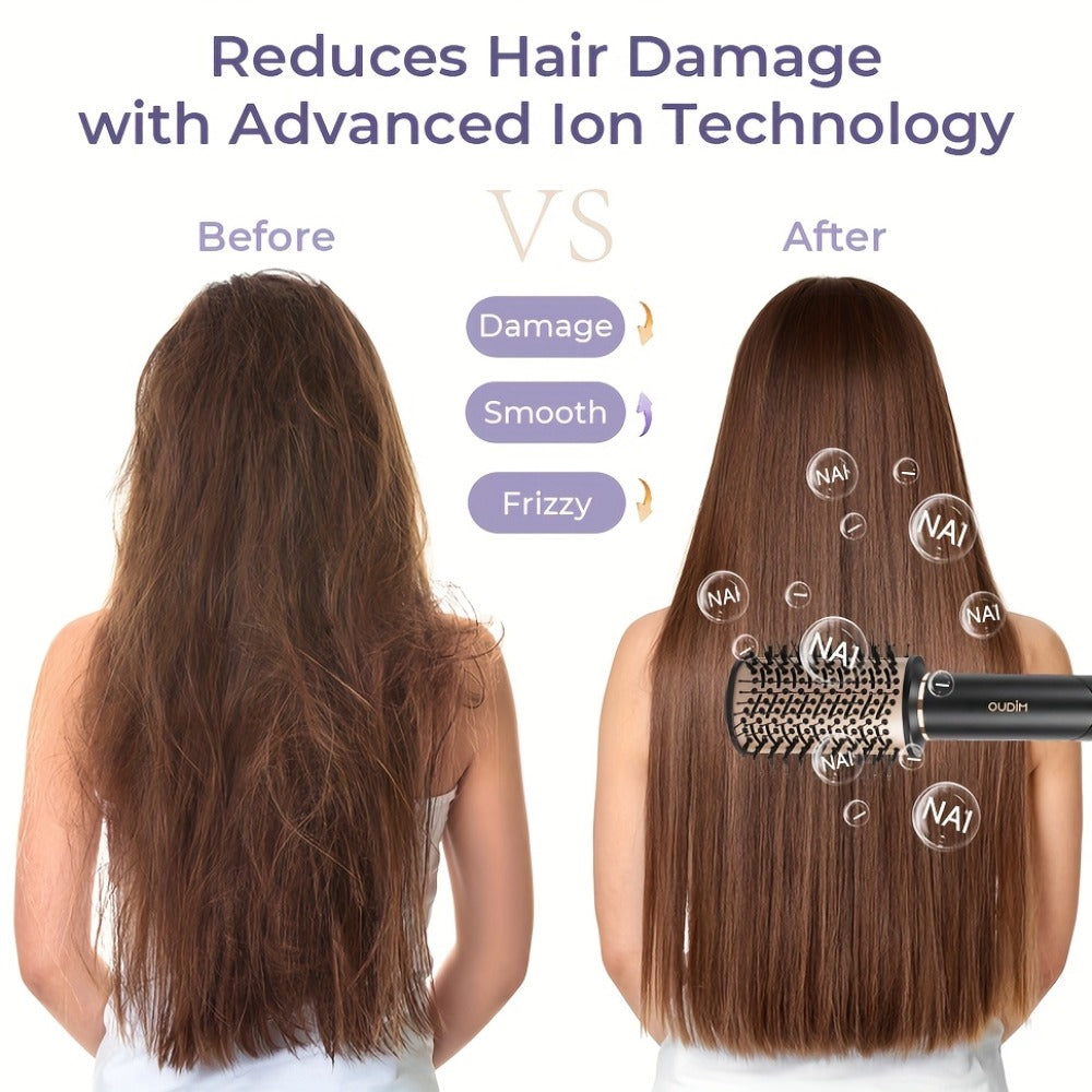 6-IN-1 Multi-Functional Hot Air Comb, Negative Ion Hair Dryer Brush And Styler, 110, 000 RPM High-speed, Frizz-free Hot Air for Rapid Drying, Air Styling Comb, Curling Iron, Straightener, Auto-winding Curling Rod, Foldable Handle, with A Storage Bag