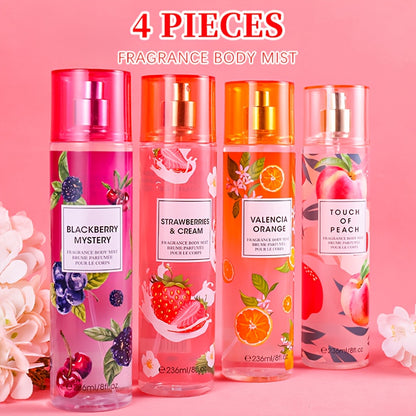 Body Spray for Women 4-Pack 8.4oz Each - Floral & Fruity Hair & Body Fragrance Mist Set 20 Scents Long Lasting Daily Use Gift