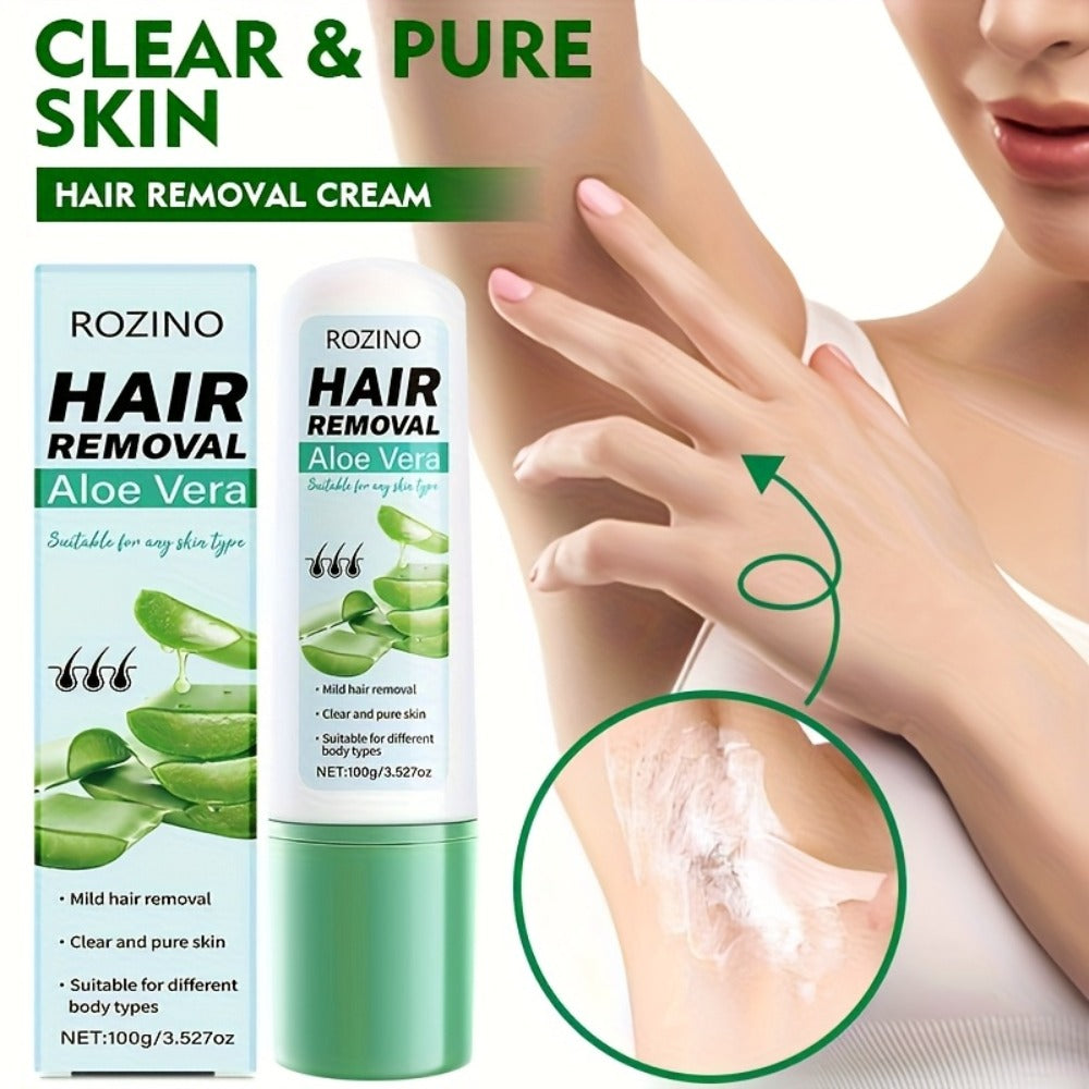 3.53 oz Of Aloe Vera Hair Removal Cream, Gentle And Non-irritating, Removes Hair Thoroughly And Quickly In 5 Minutes. Suitable for Lips, Armpits, Legs, Arms, Private Areas, Chest, And for Both Men And Women All Over The Body
