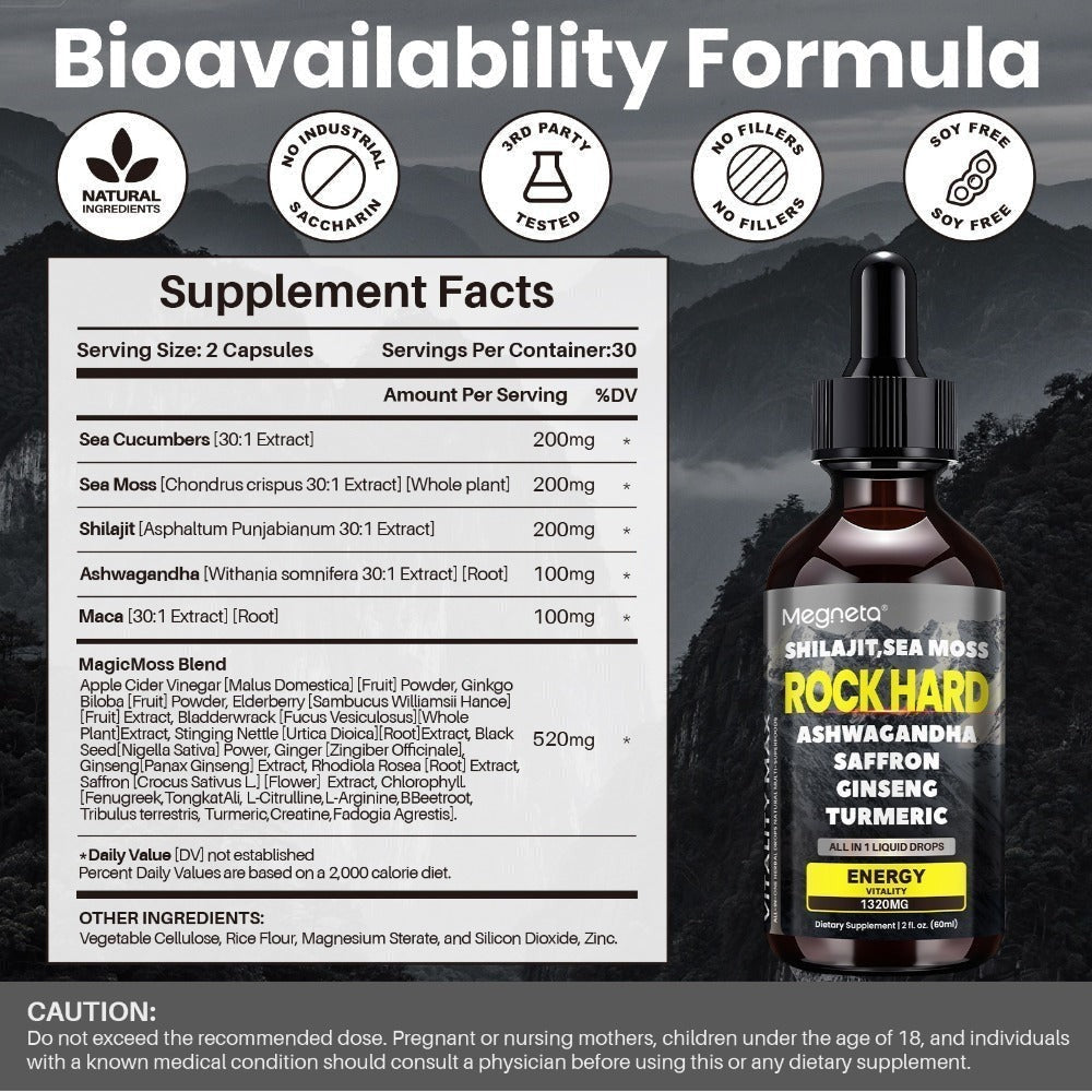 [Dual Power Rock Hard]Maca PILLS with Free Shilajit Drops|Premium Formula with Maca, Shilajit, Ashwagandha, Sea Moss, Elderberry, Ginger &Saffron |All In 1 Supplements|Unleash the Beast, Plant-Based, Men's Health, Adaptogenic|1 Month Supply