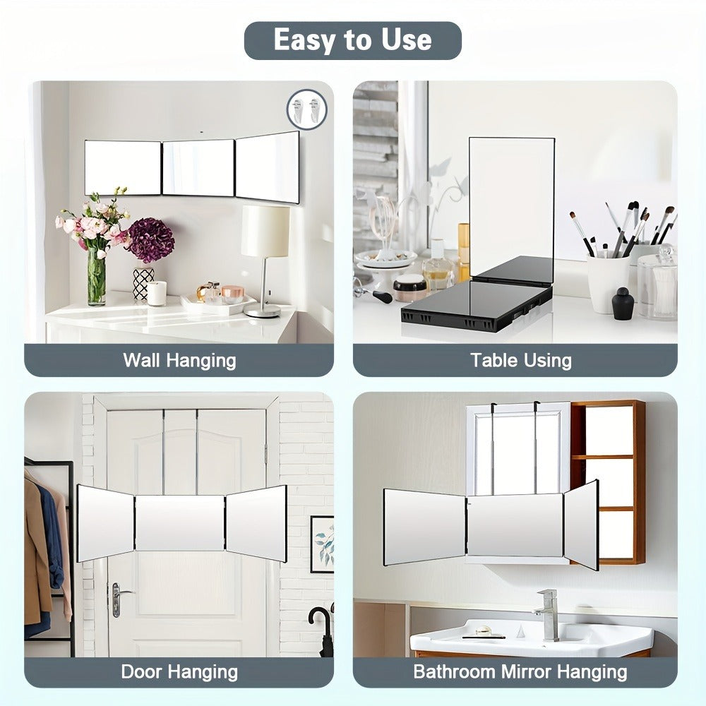 3 Way Mirror for Self Hair Cutting 360 Viewing Angle Self Hair Cutting Mirror, Clear Anti-Fog HD Glass, for Makeup tools Valentine's Day Gifts