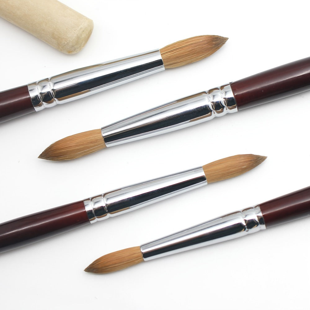 Aridito Round Head Kolinsky Acrylic Nail Art Brush Red Wine Color Wooden Handle for Professional Manicure Home Salon (Size 8 10 12 14)