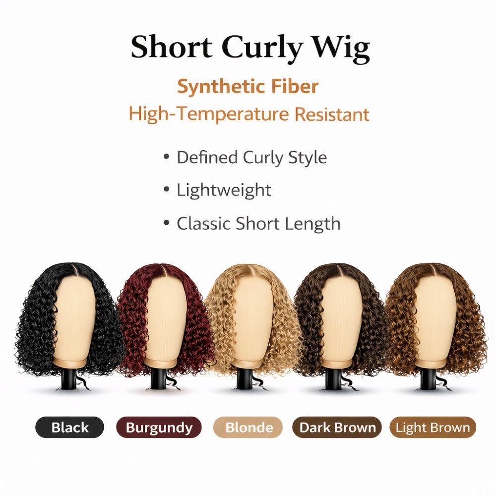 Deep Wave Curly Bob Wig Glueless Rose Net Cap - Secure Fit Short Curly Wig for Women Burgundy Golden Dark Brown Light Brown 14 Inch