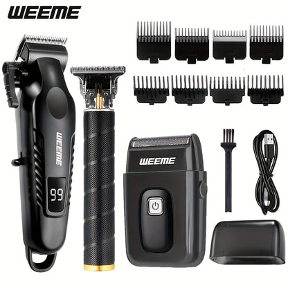 Men's Grooming Kit with Nose Hair Trimmer & Electric Shaver — WEEME 826 USB Rechargeable Trimmer Set, LCD Battery Display, Complete Shaving & Trimming Solution, Perfect Gift for Dad, Brother, Son