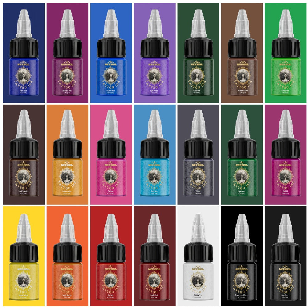 14/21 Color Ink Set Neebol Tattoo Ink 0.5oz/ 15ml Per Bottle Long-Lasting Vibrant Tattoo Ink Colors Kit Tattoo Supply Accessories Suitable for Various Tattoo Styles And Patterns Body Art Makeup Easter Gifts for Beginners And Artists