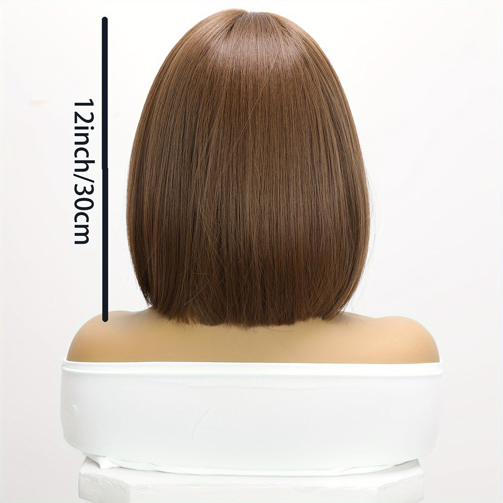 12-inch Light Brown Bangs Ladies Wig-daily Wear And Party Animation Role-playing Wig