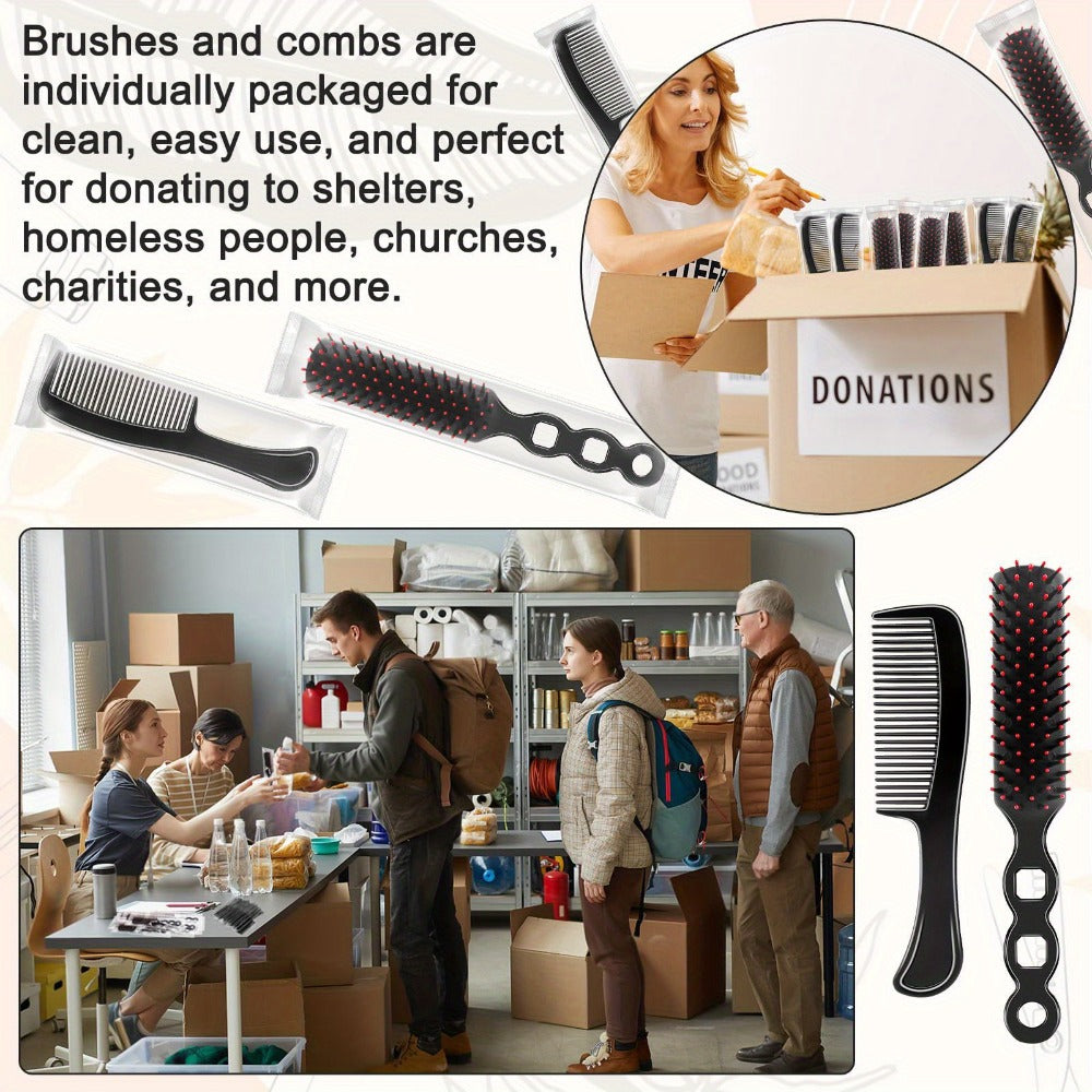 50pcs Bulk Hair Brushes & Combs Set - Detangling Hairbrush and Comb for Women, Individually Wrapped for Hygiene, Charity & Travel Supplies (Black), Hair Care Essentials, Travelfriendly Grooming, Hygienic Packaging, Compact Design, Smooth Bristles, Durable