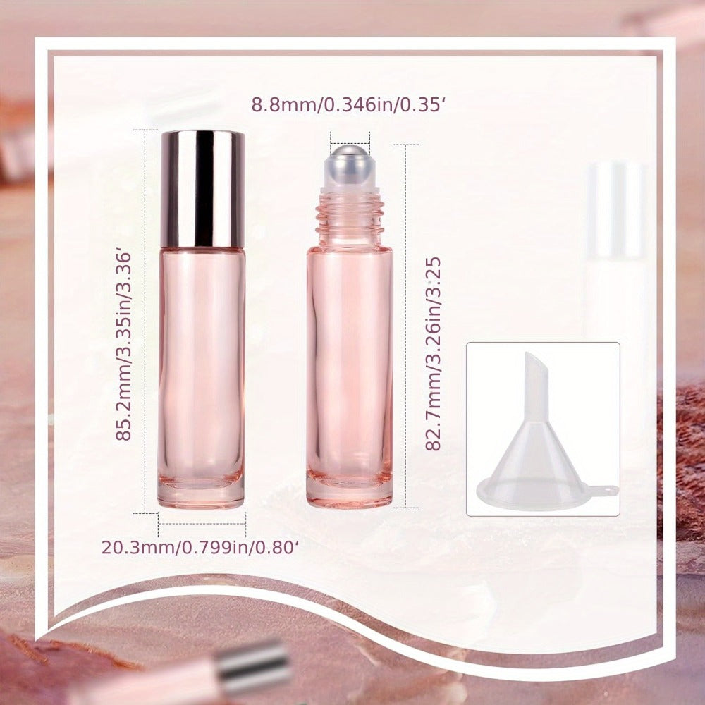 Set of 14 Glass Roller Bottles, Each 0.34oz, Designed for Essential Oils - Perfect for Travel - Reusable Perfume Containers Featuring Stainless Steel Roller Balls And Caps, Includes a Funnel for And Perfumes