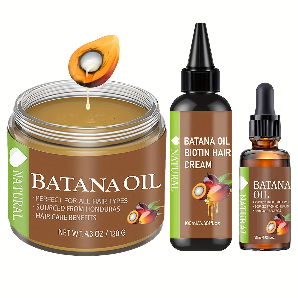 3pcs Honduran Batana Hair Oil + Batana Essential Oil + Batana Oil, Pure Cold-pressed Extract, Contains Biotin, Nourishes The Scalp And Hair, Strengthens Hair, Prevents Breakage And Split Ends, Suitable For All Hair Types, And Adds Hair Shine