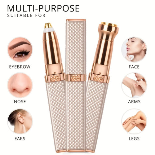 Facial Hair Trimmer for Women - 2-in-1 Electric Eyebrow Trimmer & Lip Hair Remover - Painless Face Hair Removal Device for Eyebrows, Upper Lip & Body - Compact Grooming Tool, 2-Pack