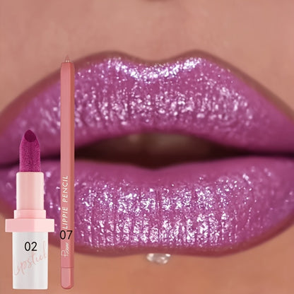 Glitter Lip Gloss and Lip Liner Set 2-Piece - Berry Shine Diamond Glitter, Hydrating Long Lasting Squalane Formula, 10 Color Combos