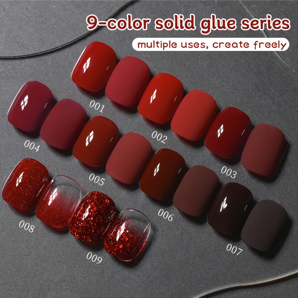MORDDA 9pcs/set Ancola Red Solid Glue -- New Spring And Summer Nail Products Multifunctional Solid Nail Polish With Gradient Effects With Shiny Gloss And Fashionable LED Nails In High Saturation Colors A Top Choicefor Women's Manicures DIY