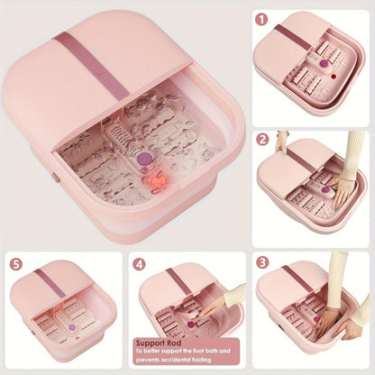 Foot Bath Spa Massager Collapsible with Heat Bubbles Massage Rollers LED Light Pedicure Foot Soak Tub Foldable Foot Scrubber for Home Use Gift for Women