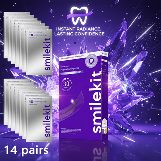 Teeth Whitening Strips 28 Pairs Purple Color Corrector Peroxide Free Tooth Whitening Kit with Color Correction Technology for Sensitive Teeth Enamel Safe Gentle Daily Use Men Women