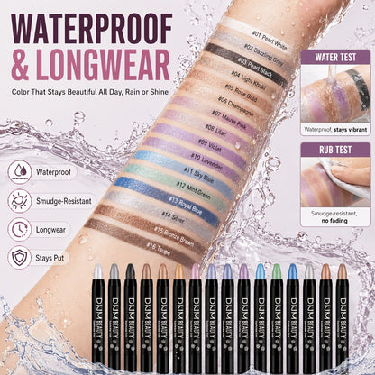 Eyeshadow Stick Set 16 Colors Highly Pigmented Waterproof Matte & Shimmer Eye Makeup Pencil Kit - Blendable Crease-Proof Long-Lasting Eye Crayon for Women Beginners Daily & Glam Looks