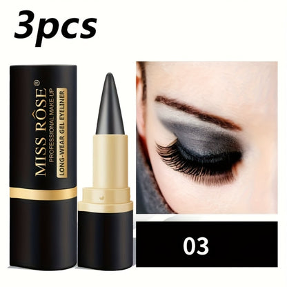 Matte Eyeliner Gel Pencil 3pcs Black Waterproof Long-Lasting Smudge-Proof Creamy Single Tip Eye Liner Sweat-Resistant Gentle Skin Professional Eye Makeup Women