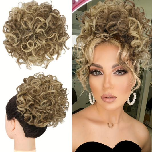 BARSDAR Messy Bun Hairpiece, Drawstring Loose Curly Bun Scrunchies Natural Soft Clip-in Hair Extensions Ponytail Thick Updo Fake Bun for Women Daily Use