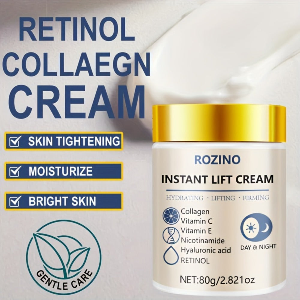 ROZINO Instant Collagen & Niacinamide Cream - 5-Second Lift And Tightening, Collagen-Infused Face And Neck Cream for Dark Circles, Puffiness, Sensitive Beige, Sensitive Eyes, All Beige Types, Instant Firming Moisturizer