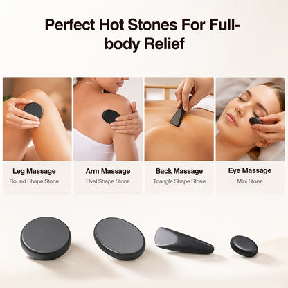 Hot Stone Massage Set 18Pcs with Warmer - Basalt Massage Stones Heater Kit 4 Sizes for Professional Therapist & Home Spa, Deep Relaxation Full Body Warming Stone Therapy Kit
