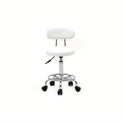 Bar Stool with Backrest Adjustable Height - 360° Swivel Counter Stool Modern Rotating Chair for Kitchen Island Dining Room Bistro Spa, Armless Striped Design, White