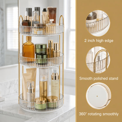 360 Swivel Makeup Organizer 3-Tier Rotating Countertop Organizer for Bathroom Dresser Perfume Skincare Cosmetic Storage Rack Green Amber Clear