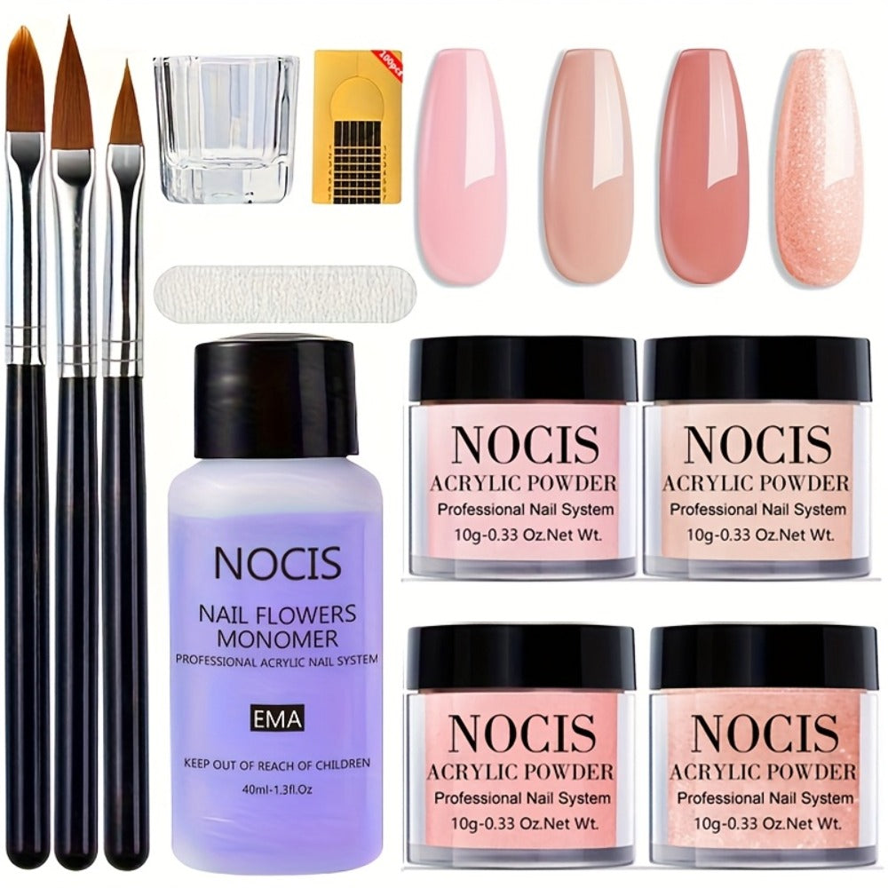 NOCIS Acrylic Nail Powder Kit - Pinkish Nude Brown Tones, 3D Art And French Manicure Extensions, All-Season Carving, No-Lamp Needed for Professional Salon-Quality Results, Acrylic Nail Powder Kit