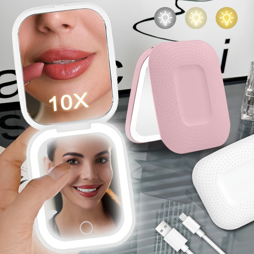 10X Travel Compact Mirror LED Magnifying Mirror With 1X/10X Magnification Small Hand Pocket Mirror, Dimmable Double Sided USB Rechargeable Touch Screen, Portable Tabletop Cosmetic, Small Lighted Mirror, Mothers Day Decorations
