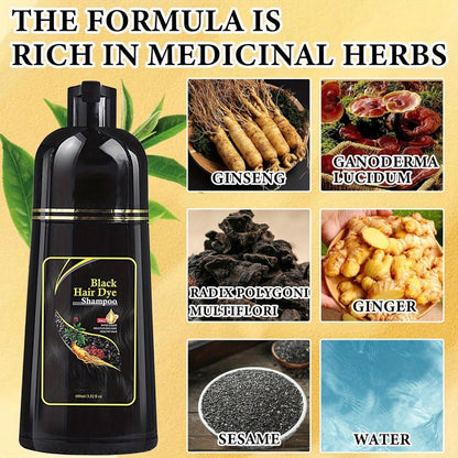 Natural Hair Dye Shampoo 3-in-1 Set 6pcs — Black & Brown Color Shampoo Conditioner & Cooling Formula, Unisex Long Hair Dye Shampoo Gift