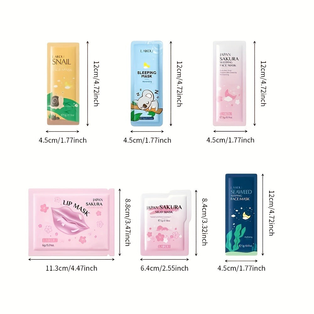 60pas Moisturizing Mask, Including 10 Cherry Blossom Lip Mask, 10 One-sided Mask, Cherry Blossom/snail/seaweed/sleeping Mask, Moisturizing Mask, The Best Gift Choice, Party Gift, Valentine's Day Gifts, Best Christmas Gifts