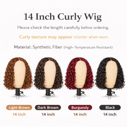 Deep Wave Curly Bob Wig Glueless Rose Net Cap - Secure Fit Short Curly Wig for Women Burgundy Golden Dark Brown Light Brown 14 Inch