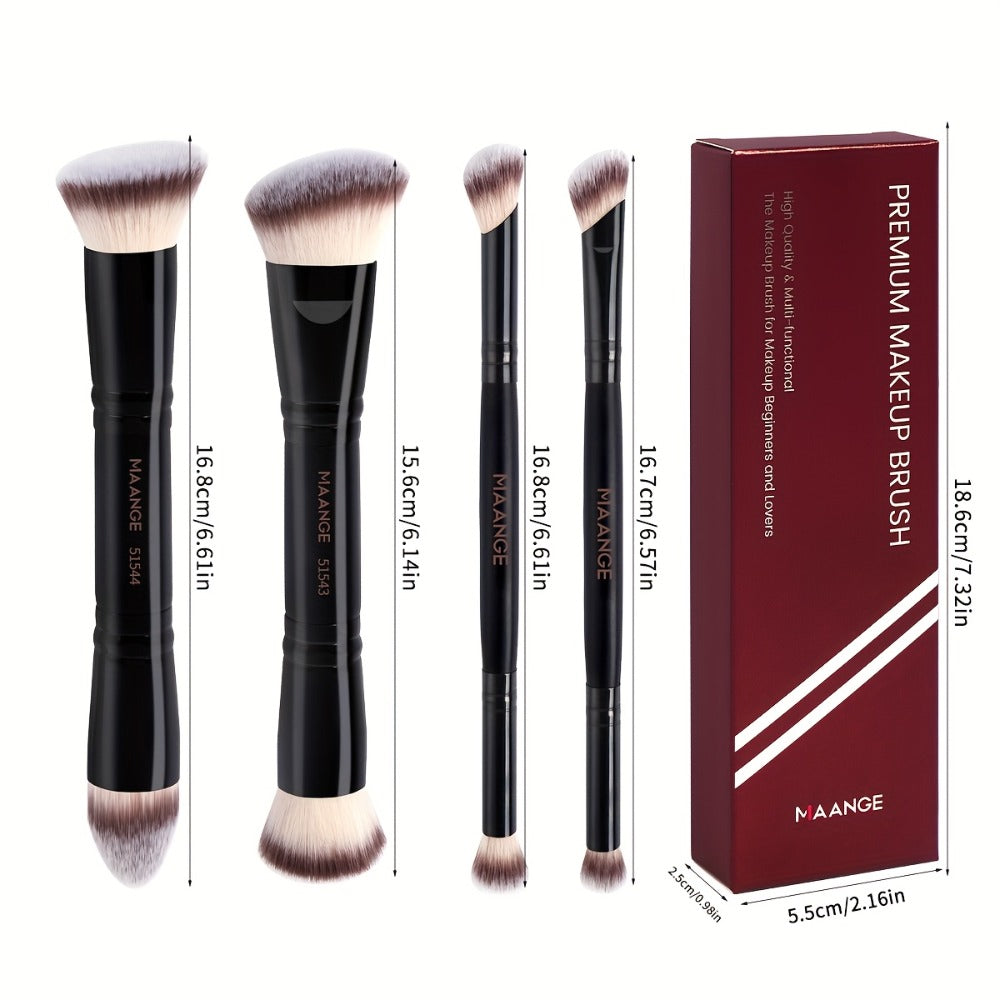 Professional Facial Double-Ended Makeup Brushes Set 4 Counts/Set Bevel & Taper Foundation Brush & Contour Brush & Blush Brush & Powder Brush, Makeup Tools for Travel, Makeup Brushes, Makeup Brushes Kits