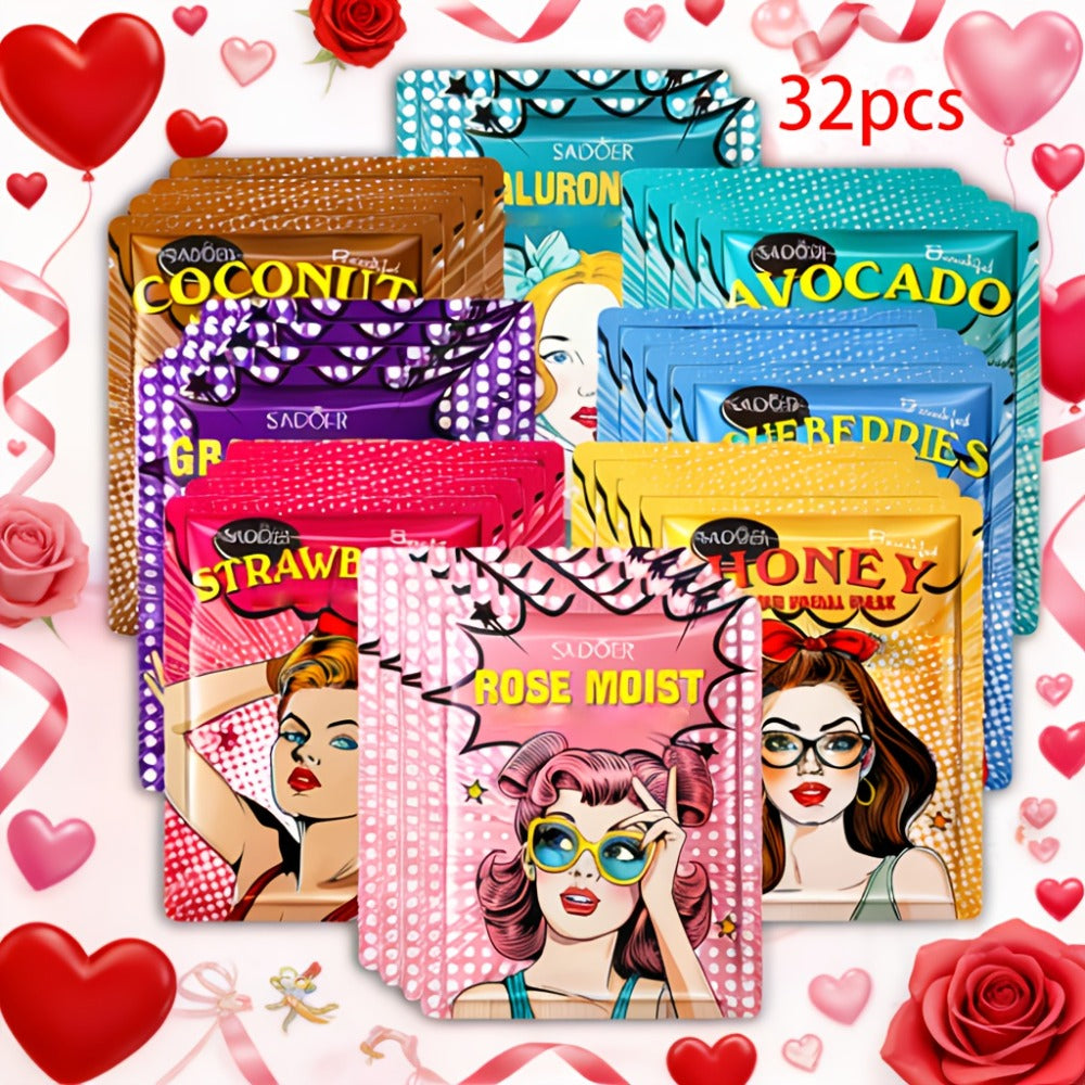 32pcs/32pcs/60pcs Moisturizing Face Masks And Eye/lip Masks Are All Rich In Fruit Extracts. Suitable for All Skin Types, They Come In A Variety Of Refreshing Scents (rose, Honey, Strawberry, Etc.), Making Them The Perfect Valentine's Day Gift.