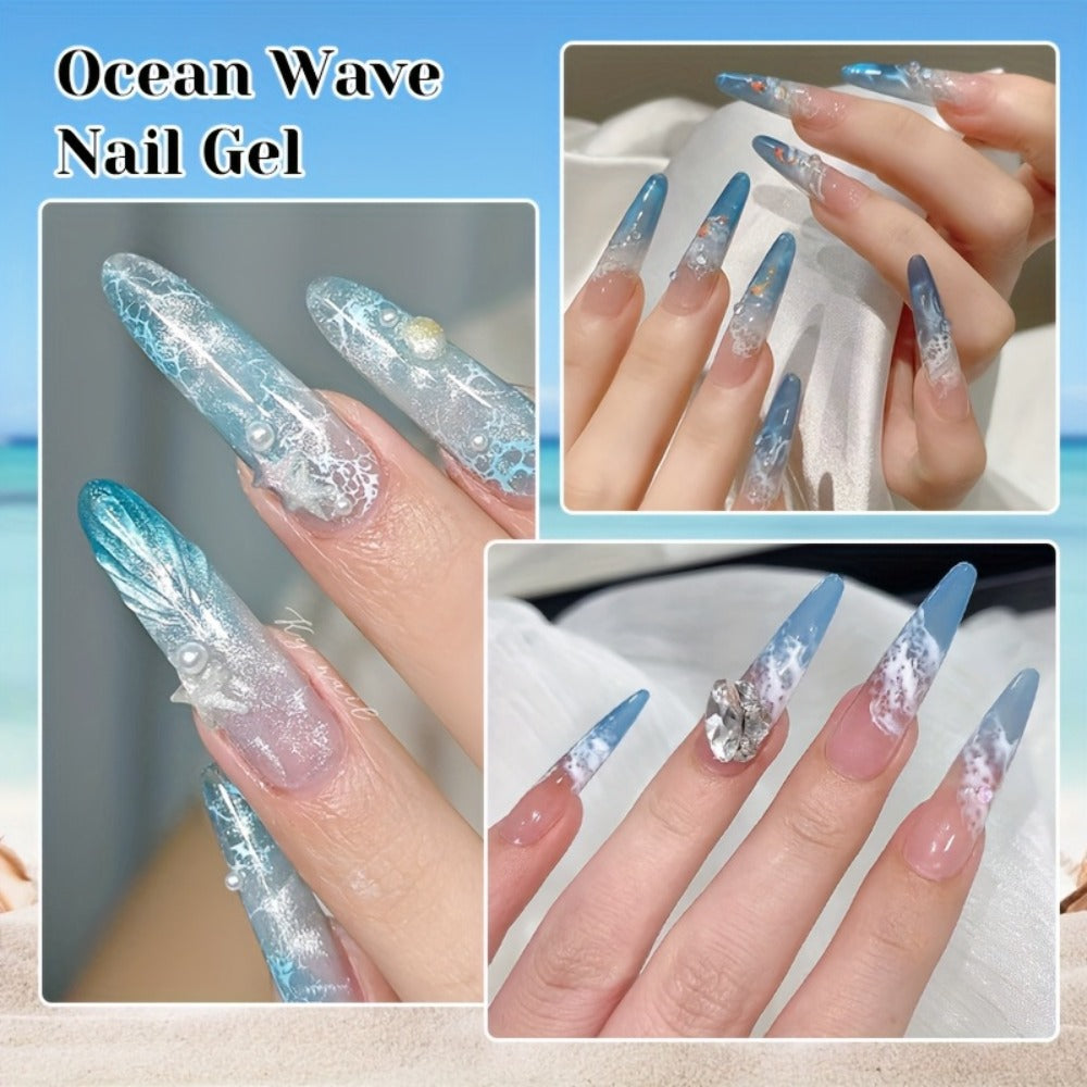 NICOLE DIARY 0.51oz Blue Sea Wave Bubble Gel Nail Polish - Marble Watercolor Ink Nail Art, at Home, Long-Lasting Glossy End, No Resin Remover Needed