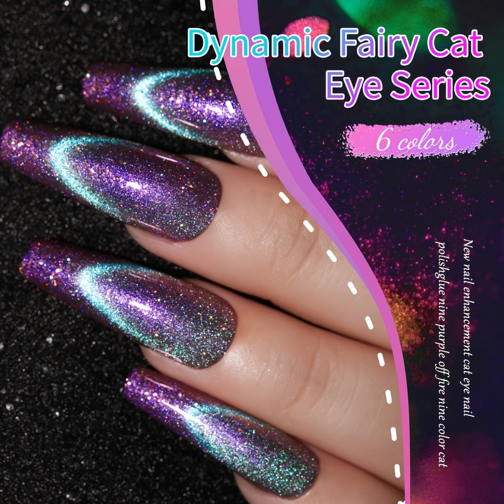 Cat Eye Nail Polish Set 6Colors 0.51oz Reflective Cat'S Eye Nail Gel Soaking LED Gel Salon Female Nail Art Tools Fashion Holographic Nail Art