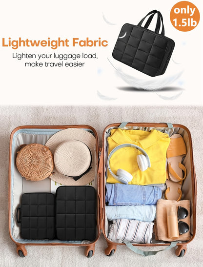 Hanging Travel Toiletry Bag Large Cosmetic Organizer for Full-Size Products Hanging Travel Makeup Bag Waterproof Bathroom Organizer Pink Beige Black