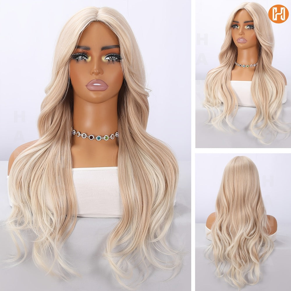 Synthetic Wig Heat Resistant Long 24 Inch for Women - Natural Daily Wear Party Beginner Friendly Multi-Color Dark Brown Ivory Golden