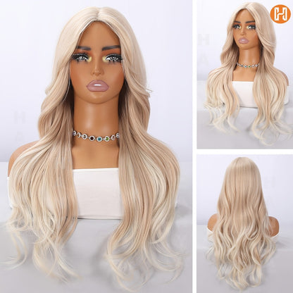 Synthetic Wig Heat Resistant Long 24 Inch for Women - Natural Daily Wear Party Beginner Friendly Multi-Color Dark Brown Ivory Golden