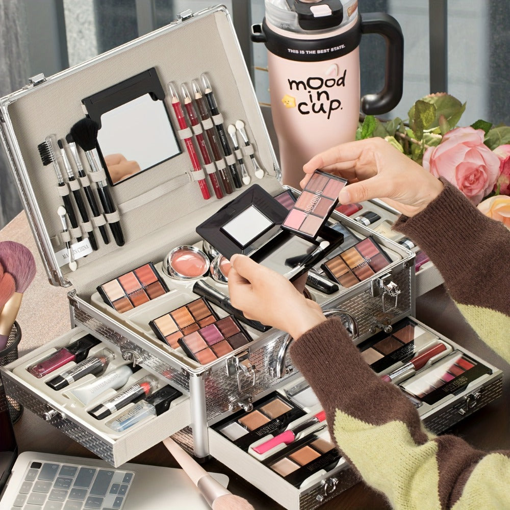 Makeup Gift Set 106 Piece Full Face Kit Eyeshadow Palette Lipstick Lip Gloss Blush Mascara Eyeliner Concealer Brushes Complete Beauty Box