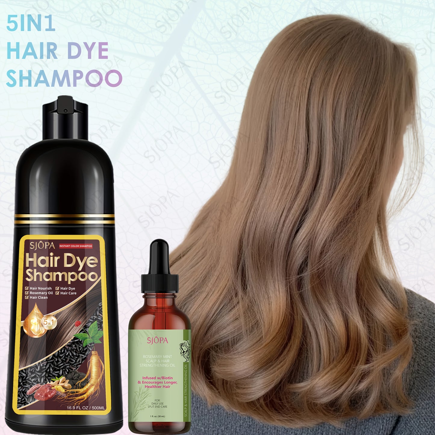 Hair Dye Coloring Shampoo 5-in-1 Upgraded - SJOPA Hibiscus Oil, Squalane & Glycerin, Quick Color & Nourishing, Gentle Skin-Safe, 12 Shades, 16.91oz